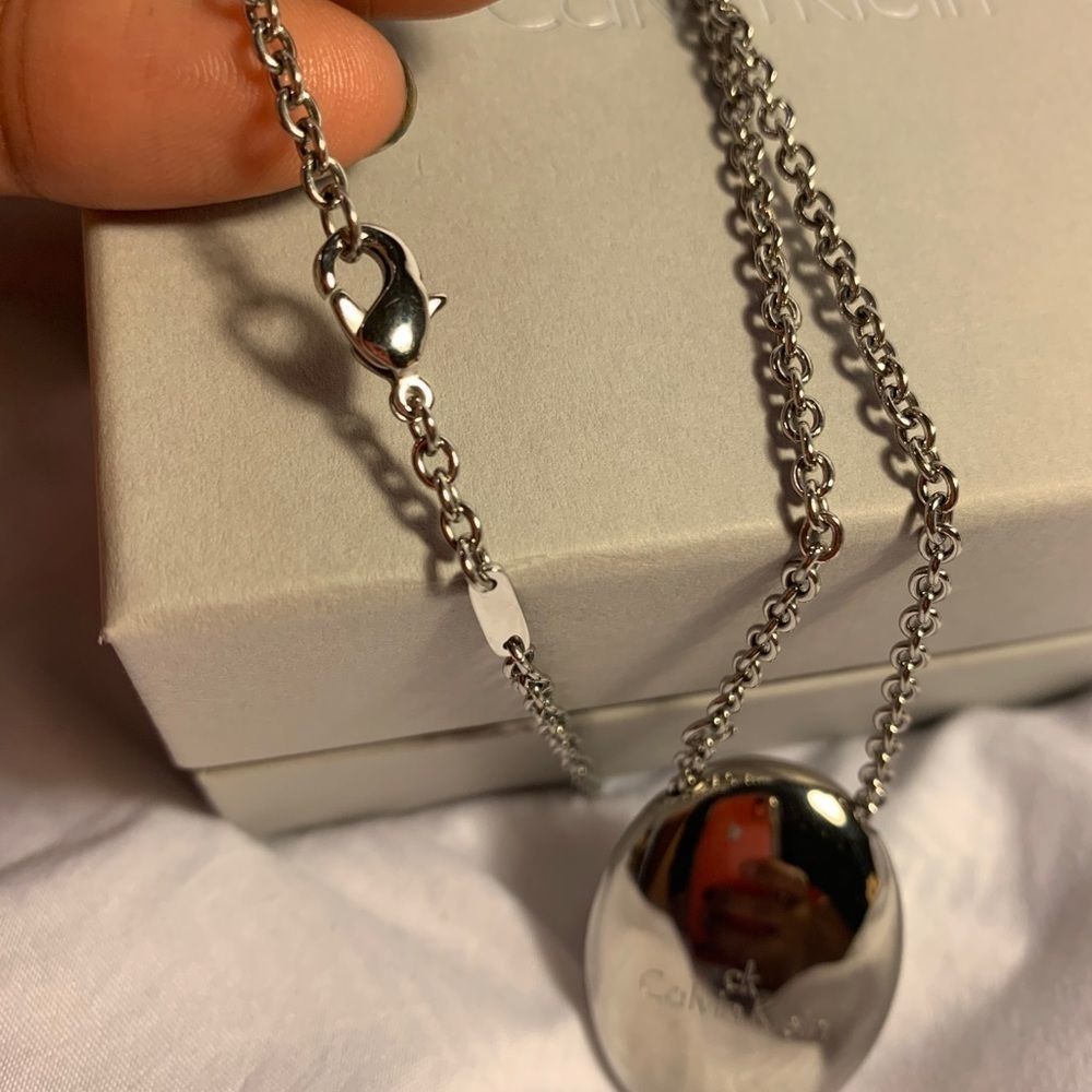 Calvin Klein Wood Silver Pendant Chain Necklace - Picture 8 of 15